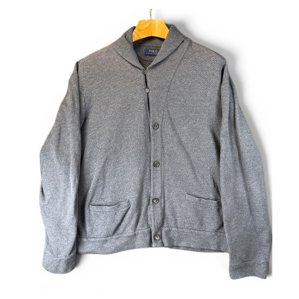 Polo Ralph Lauren Cardigan Men‎ XXL Grey Grandpa Shawl Collar Cotton Blend Money